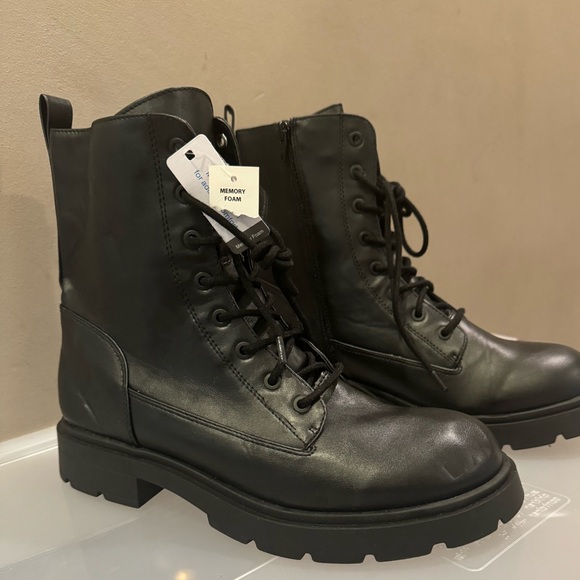 Black Combat Boots Women Flex Lug Sole - Picture 6 of 6